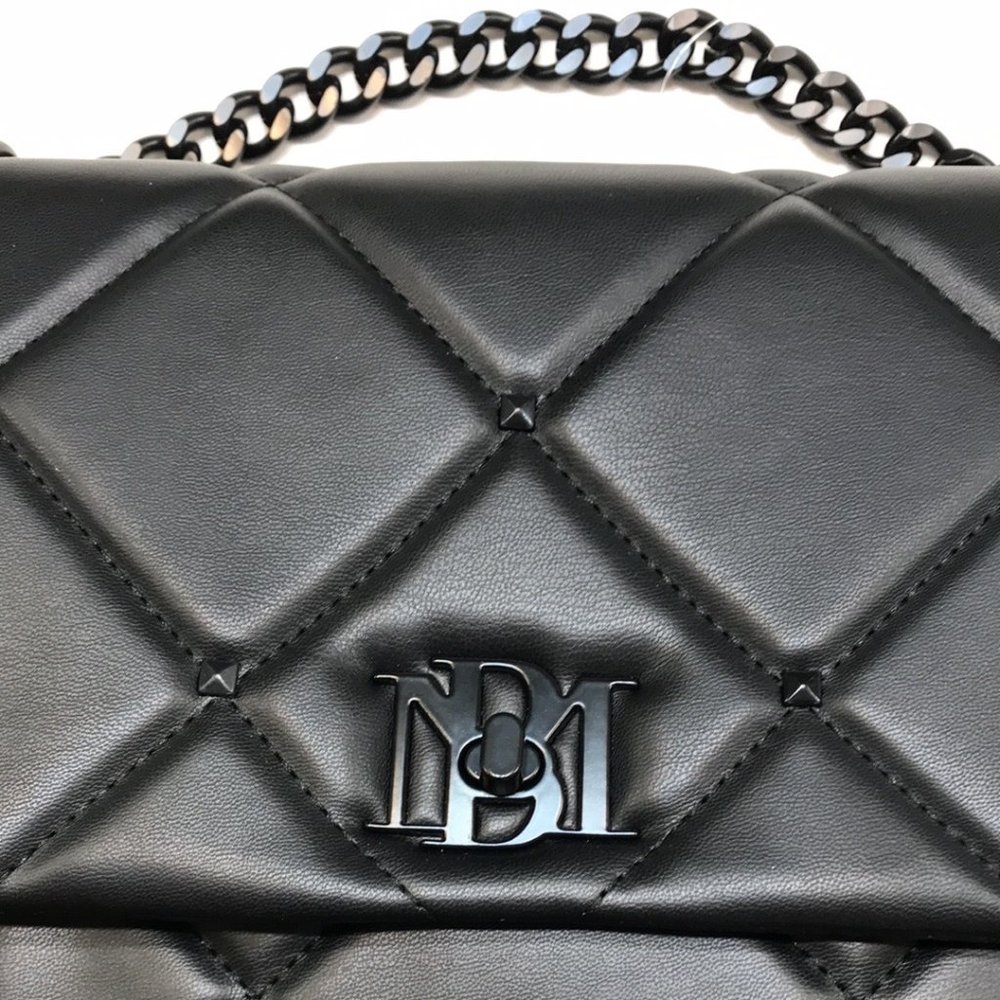 BADGLEY MISCHKA Large Diamond Quilted Crossbody Matte Studded  Letter Lock Bag